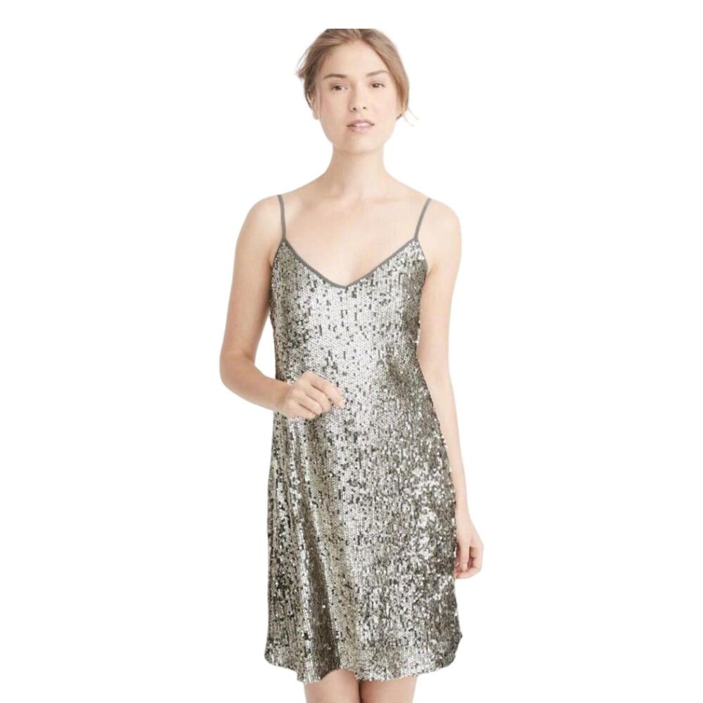 Abercrombie & Fitch Sequin Slip Mini Dress Sz S NWOT Gold Silver V-Neck Cocktail
